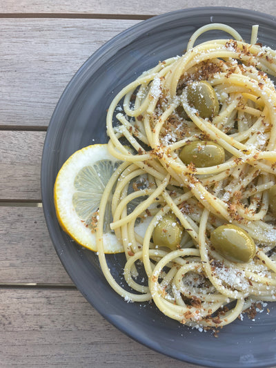 Green Olive Lemon Garlic Pasta