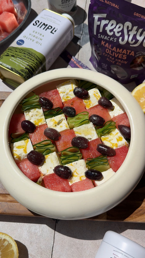 The Ultimate Hosting Checkered Cheese Board with Marinated Feta & Olives