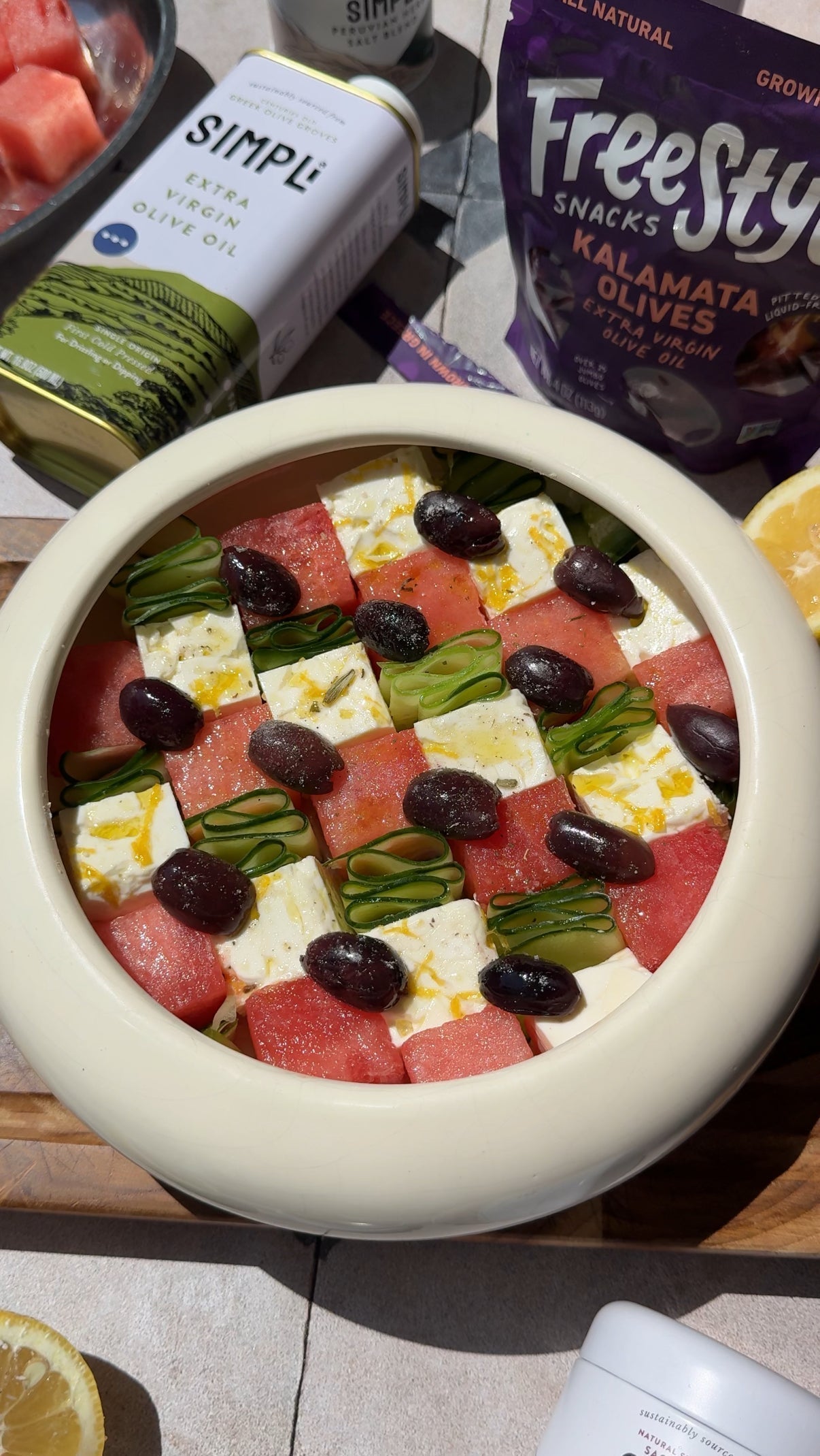 The Ultimate Hosting Checkered Cheese Board with Marinated Feta & Olives