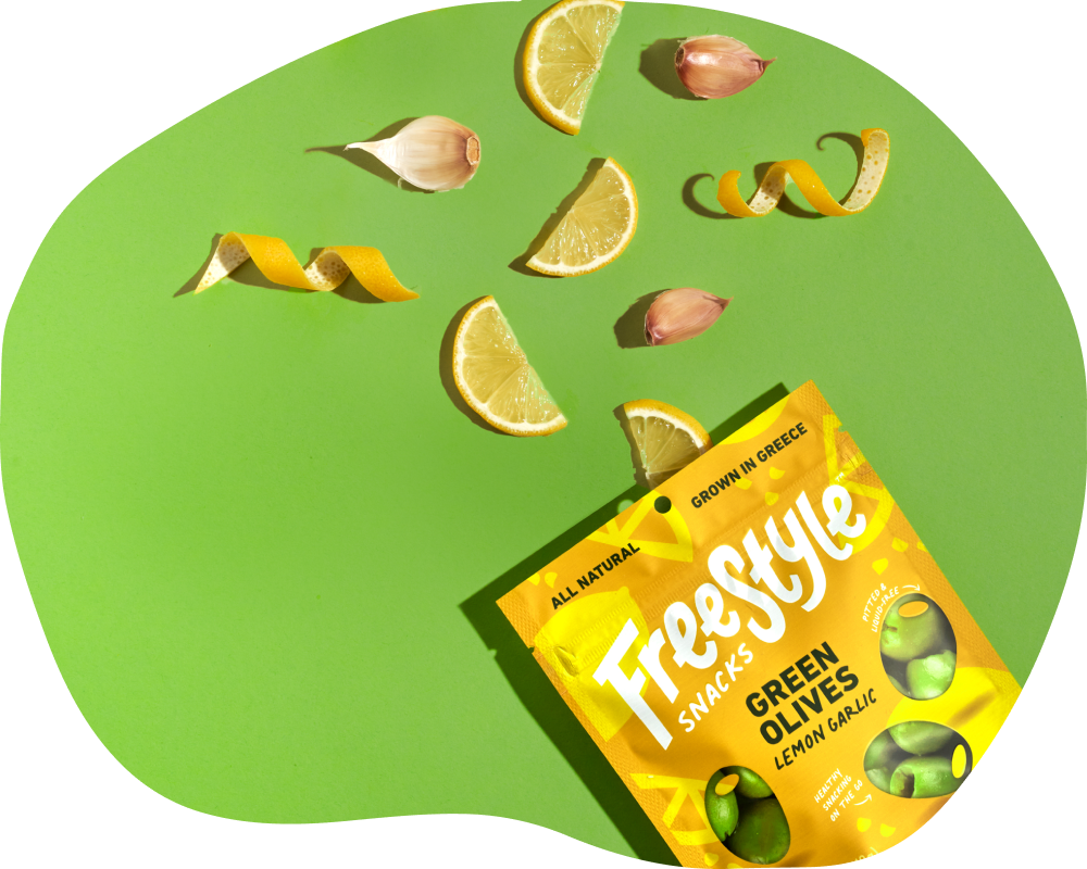Freestyle Snacks Lemon Garlic Green Olives with Fresh, All Natural, Premium Ingredients 